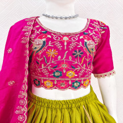 Girls Embroidered Chinon Lehenga Choli with Dupatta